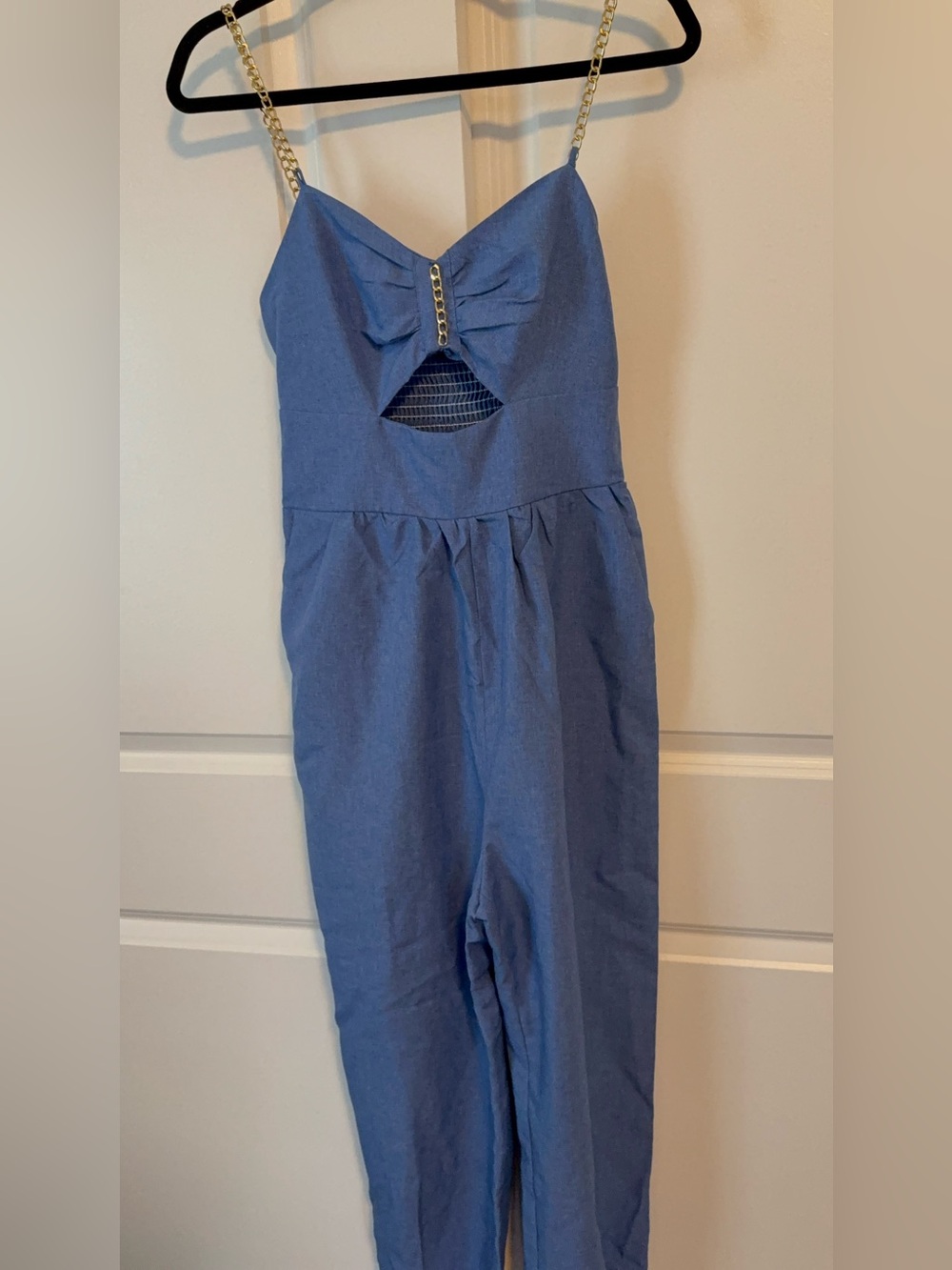 SHEIN Blue Bow-Front One-Piece Romper with Chain Straps